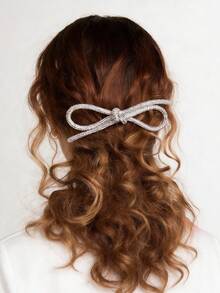 1件女士时尚优雅银黑色水晶蝴蝶结发夹，适合日常、节日、派对、婚礼、舞会等场合佩戴 - 彩色 - 查看 1