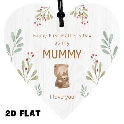 1pc First Mother's Day Wooden Hanging Sign For Mom - "Happy First Mother's Day As My Mummy" New Mum Keepsake Ornament, Rustic Home Wall Decor, Sentimental Gift From Son Daughter