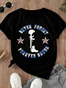 Never Forget Forever Honor Military Tribute T-Shirt With Rifle Helmet And Boot Design For Veterans Day And Memorial Day - Black - View 3