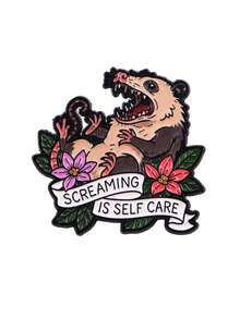 1 pieza Broche de esmalte con el opossum gritando "El grito es autocuidado" | Broche lindo para ropa, insignias de maletín, broches de mochila, estilo de dibujos animados por DMLSKY - Multicolor - Ver 11