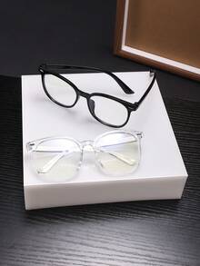 2 PCS Men's Square Large-Frame Glasses Frame Transparent And Clear Lenses Snug Fit With Pressure-Free Comfort Casual Style For Daily Office With Glasses Box - Multicolor - View 8