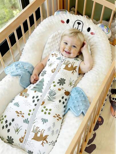 1pc Baby Sleeveless Printed Sleeping Bag - Soft, Breathable, Skin-Friendly With Cute Animal Prints, Anti-Kick Swaddle, Bidirectional Zipper Design, Unisex For Baby Boys And Girls, Suitable For All Seasons!