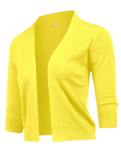 URRU Women's Classic 3/4 Sleeve Open Front Cropped Cardigan Sweater Lightweight Knit Short Shrugs