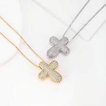 1pc White Zirconia 18k Gold Plated Copper Cross Pendant Necklace, Elegant Jewelry Gift For Women, Minimalist Design - Pendant Necklace - View 2