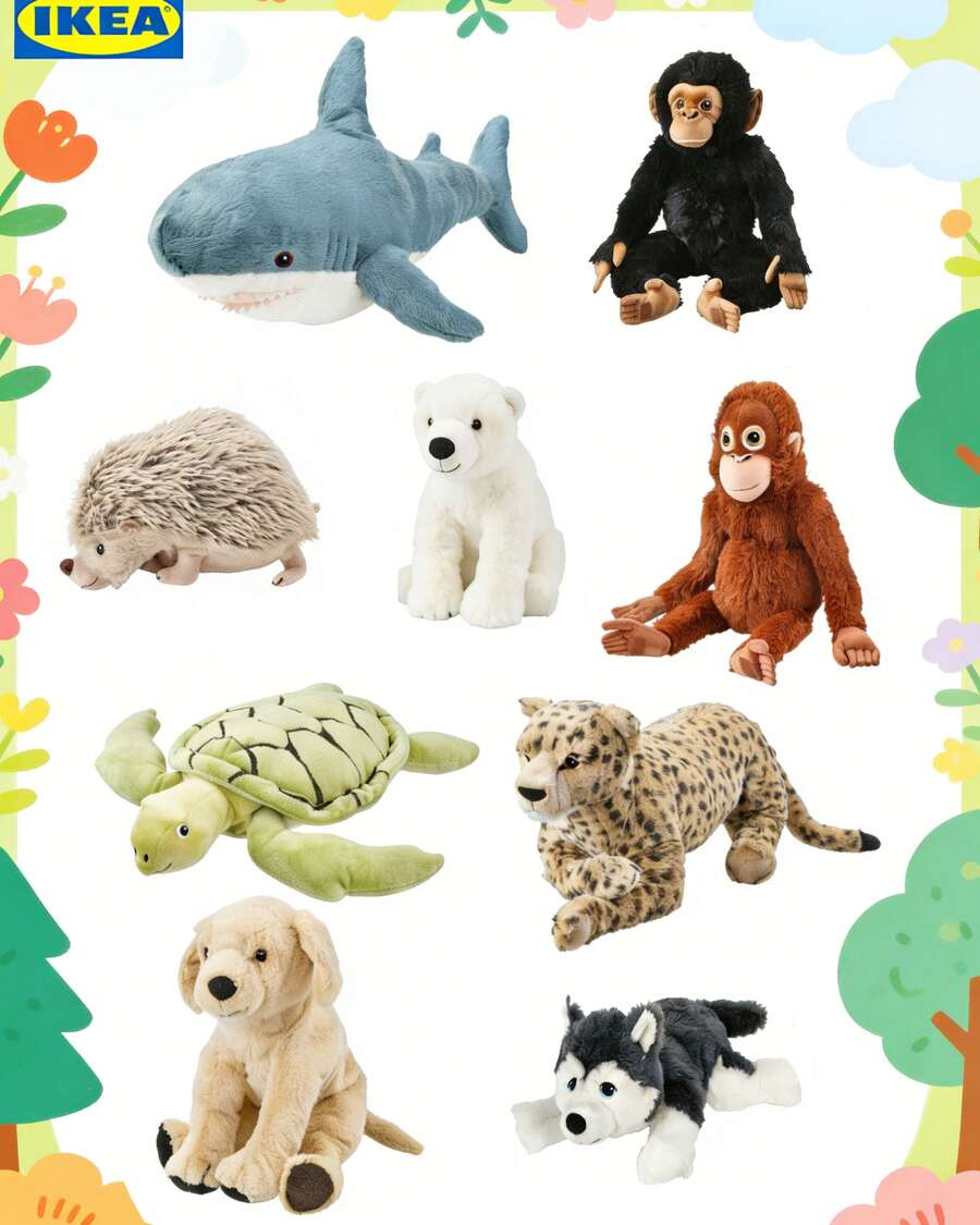 IKEA LIVLIG 毛絨玩具 多種兒童動物玩偶 超柔軟且可愛 易於清潔 方便打理 適合兒童的房間裝飾 陪伴兒童成長 - 彩色 - 查看 1