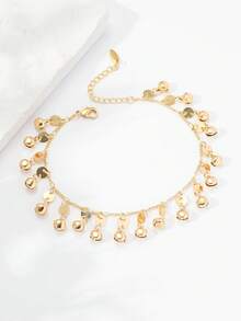 1 件时尚百搭简约流苏、铃铛、水滴、邪眼吊饰脚链，适合女士 - 金黃色 - 查看 7