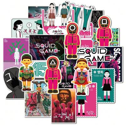SQUID GAME 25 Pcs Themed Stickers, Decals For Adults To Personalize Laptops Water Bottles Skateboards Phone Cases Luggage, Bold Character And Symbol Designs For Adding Stylish Vibes To Daily Items And Personal Accessories, Eye Catching Patterns For Customizing Personal Belongings And Expressing Unique Taste