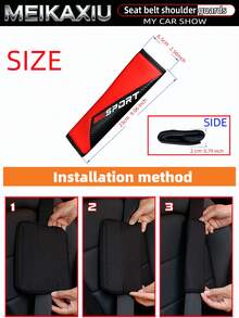 MEIKAXIU 1pc/2pcs New SPORT Red Carbon Fiber Car Shoulder Pad Safety Belt Decor Accessories, Auto Interior - Red Letter SPORT Shoulder Pads - View 3