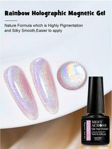 MEET ACROSS 1瓶7毫升彩虹全息猫眼凝胶指甲油，闪亮激光猫眼凝胶指甲油，半永久可卸UV凝胶指甲油，适合夏季美甲、美甲沙龙和DIY居家美甲 - 彩色 - 查看 6