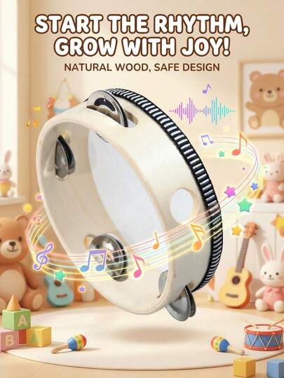 1pc 6-Inch Wooden Hand Drum Musical Instrument, Rhythm Music Enlightenment Educational Toy, Suitable For Party, KTV, Church Celebration, Performance, Percussion