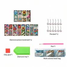 12pcs/Set DIY Diamond Painting Bookmarks Kit - Book Design, Multicolor Mosaic Decor - View 10