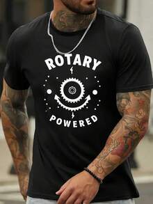 Camiseta de Hombre de Mezcla de Algodón Microelástico con Diseño Rotatorio - Camiseta Casual de Verano en Color Negro. Tejido de punto transpirable. Corte regular para vestimenta casual. Tapa Giratoria - Negro - Ver 1