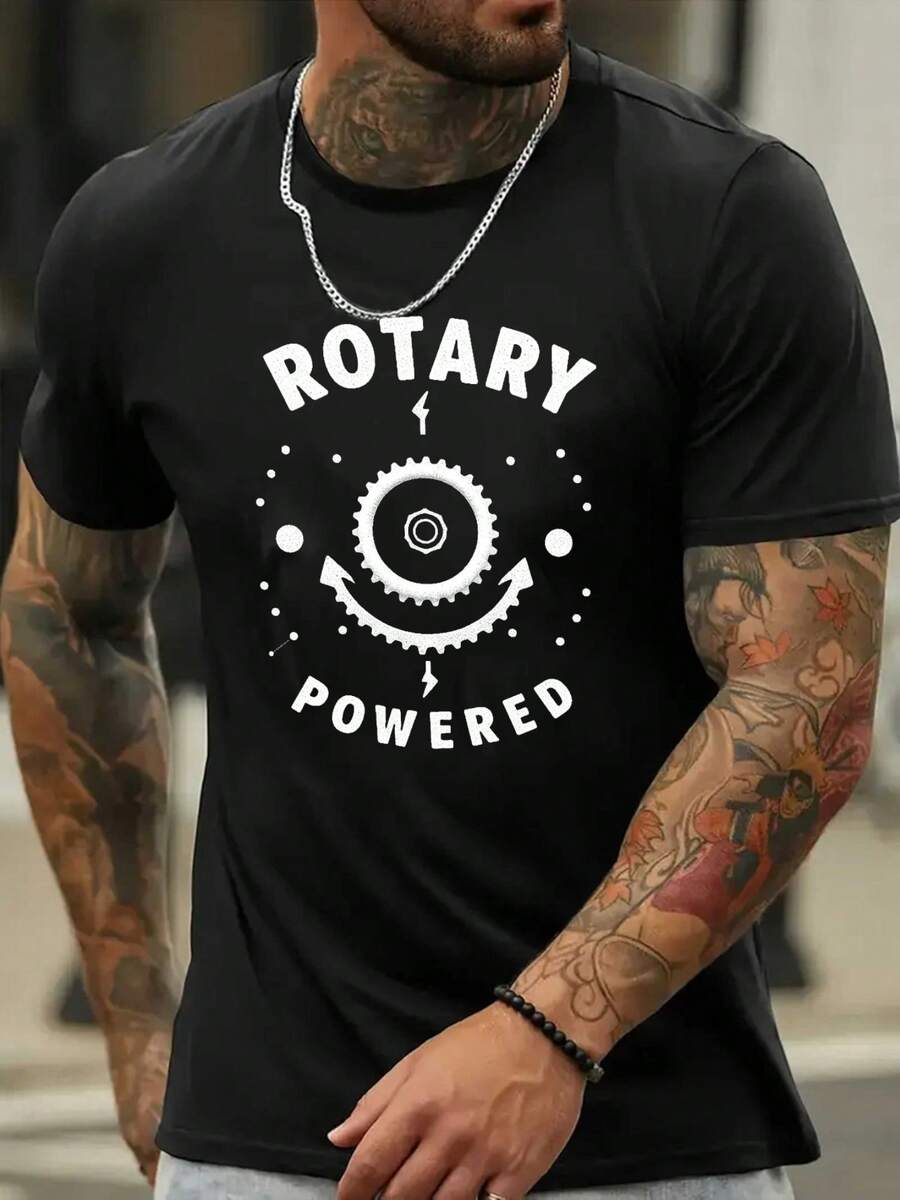Camiseta de Hombre de Mezcla de Algodón Microelástico con Diseño Rotatorio - Camiseta Casual de Verano en Color Negro. Tejido de punto transpirable. Corte regular para vestimenta casual. Tapa Giratoria - Negro - Ver 1