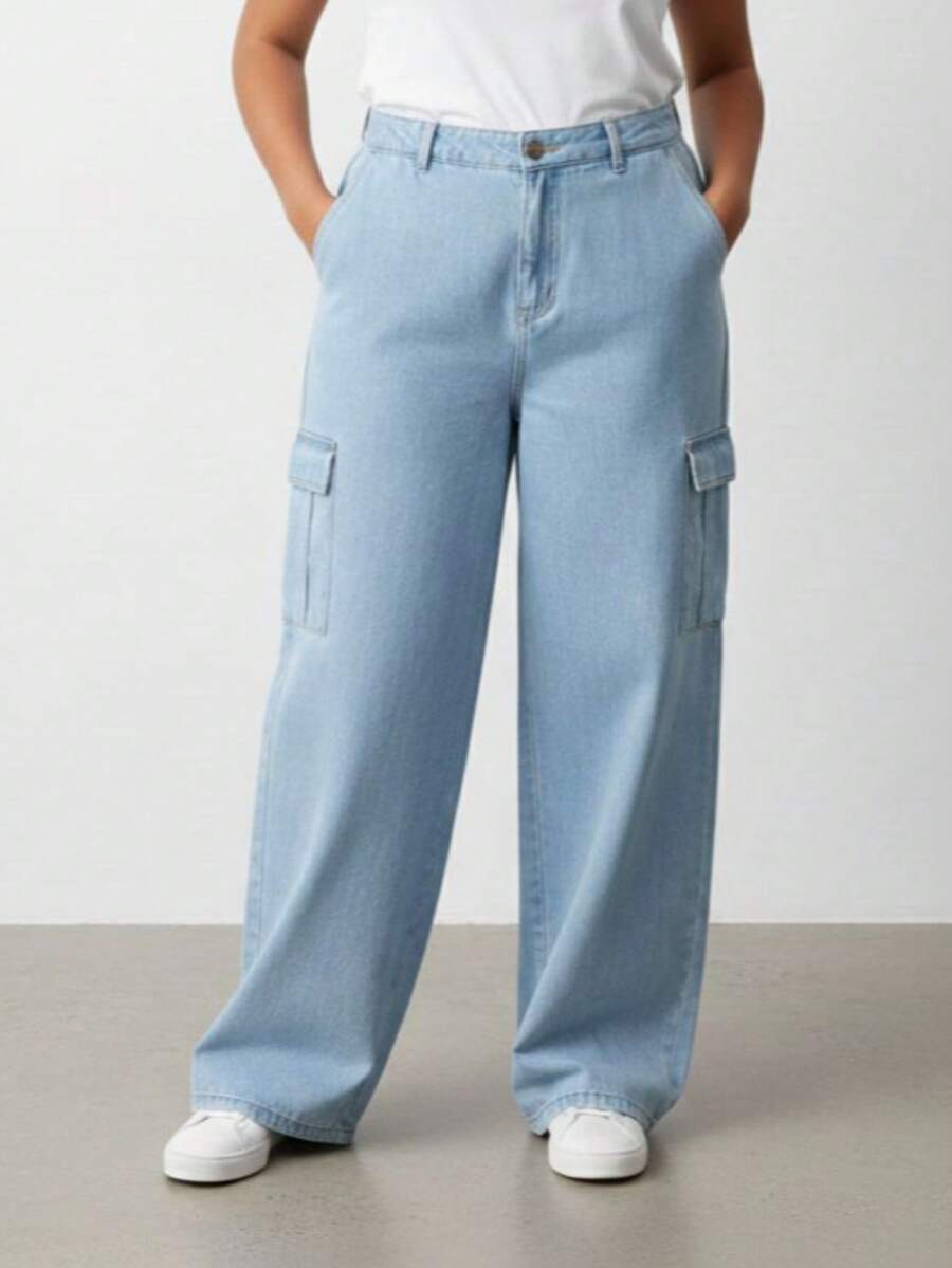 Wide Cargo Plus Size Jeans - QUẦN JEAN SÁNG MÀU - Xem 1