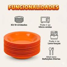 Set Of 10 Round Plastic Deep Plates For Meals - Orange - View 5