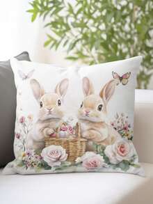1 chiếc vỏ gối trang trí in hình thỏ Phục Sinh mềm mại, thoải mái, một mặt (không bao gồm ruột gối), thích hợp cho phòng ngủ, phòng khách, ghế sofa, trang trí tiệc. - Nhiều màu - Xem 6