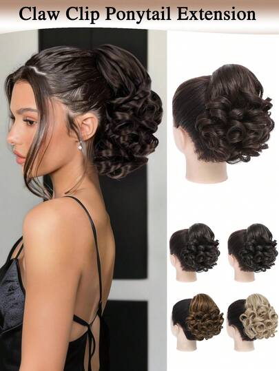 Extensión de cola de caballo, cola de caballo con clip para mujeres, extensión de cabello rizado y ondulado corto de 10" con clip de garra para mujeres