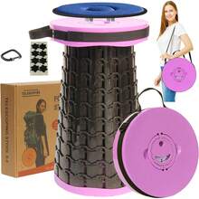2026 Upgraded 18.1" Collapsible Stool With Cushion & Carry Bag 600lbs Max Weight Portable Telescoping Stool Sturdy Lightweight Retractable Seat Folding Chair For Camping & Outdoors - 紫色-XXL - 查看 2