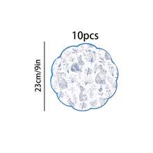 10pcs/20pcs/40pcs/50pcs Blue Easter Bunny 7" And 9" Paper Plates, Floral Bunny Blue Classic Floral Rim Paper Plates Vintage Floral Plates For Easter Wedding Tea Party, Blue Sketch Bunny Disposable Decorative Dinner Plates For Easter Baby Shower Decor And Supplies - View 11