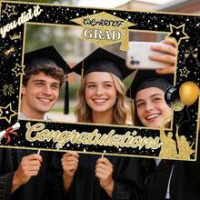 1pc 2026 Graduation Decoration 2026 Graduation Photo Frame Black & Gold Congratulations Photo Frame Prop High School College 2026 Graduation Party Decor - Multicolor - View 2
