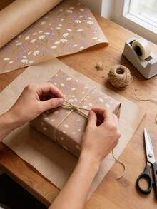 Lavendel & Gänseblümchen Blumen Kraftpapier Rolle, lila Blumen Geschenkpapier, braunes Kraftpapier, geeignet für Frühlingshochzeit, Muttertag, Geburtstagsparty, Geburtstags Geschenkverpackung - Mehrfarbig - Übersicht 10