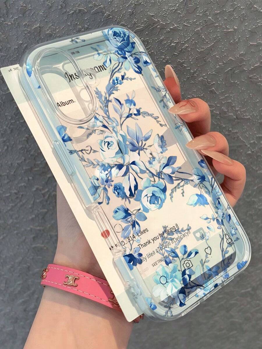 2pc Shiny Blue Peony Flower Pattern Waterproof Anti-Fall Anti-Slip Soft Phone Case Cover Compatible With Apple 17/16/16Pro/16Pro Max/16PlusFOR-YOUR-BELOVED-PHONE Christmas Gifts Christmas Gifts - 款式2(1PC) - 查看 1