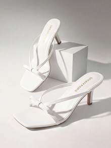 Women 2026 New Summer Kitten Heel Mule Sandals With Bow Decor, Comfortable Open Toe Slip On Slide Sandals For Party Wedding And Daily Casual Wearing - 白色 - 查看 1