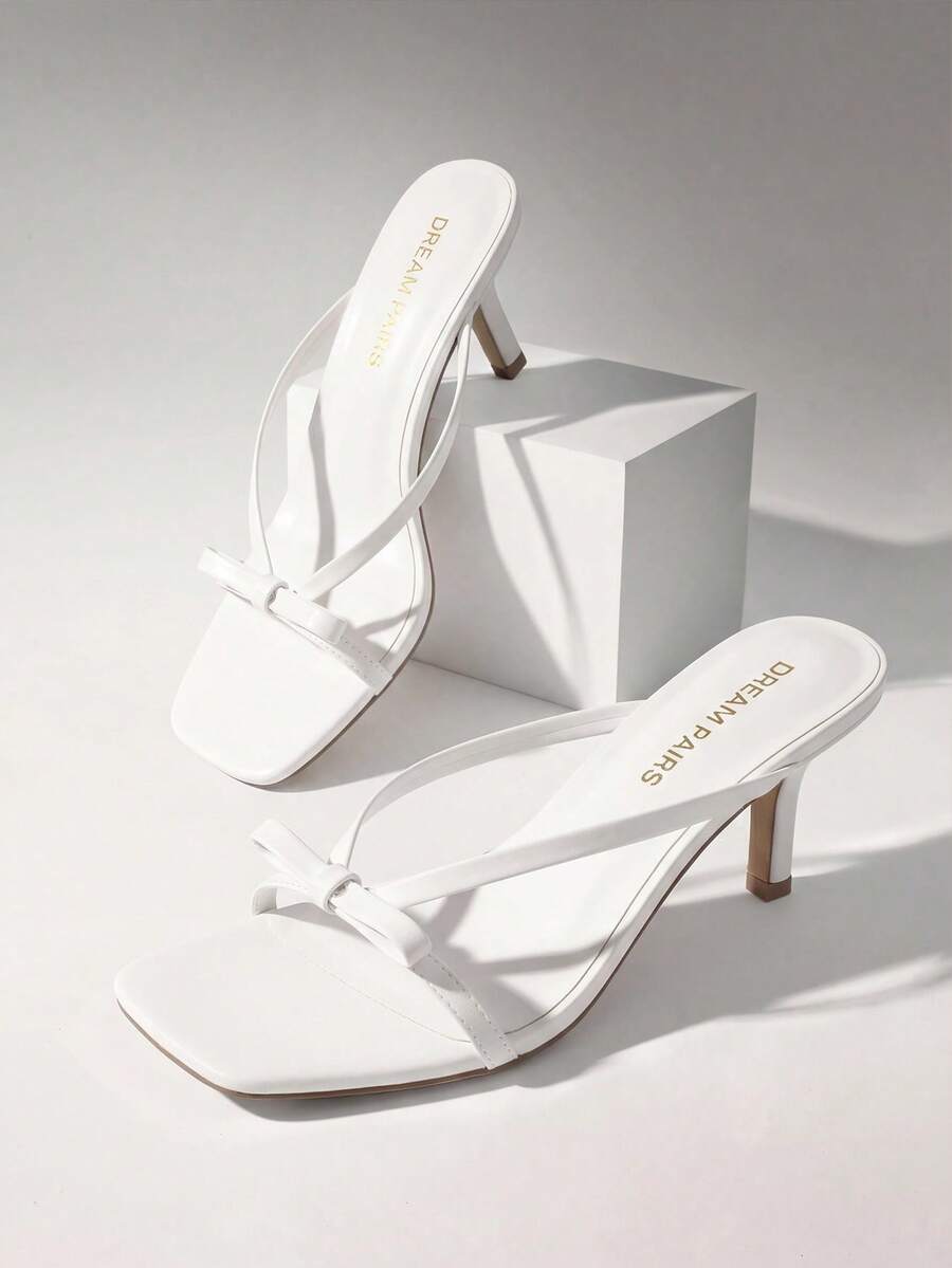 Women 2026 New Summer Kitten Heel Mule Sandals With Bow Decor, Comfortable Open Toe Slip On Slide Sandals For Party Wedding And Daily Casual Wearing - 白色 - 查看 1