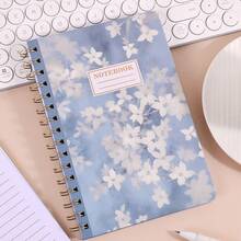 Sổ tay 60 tờ khổ A5, không ghi ngày tháng, gáy xoắn, lịch trình hàng ngày, giấy dày đơn giản, có dòng kẻ, họa tiết hoa xanh dương, dành cho phụ nữ và học sinh, đồ dùng học tập. - Hình chữ nhật - Xem 6