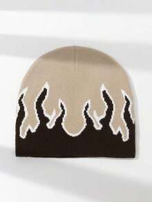 1pc Men's Unique Fire Pattern Knitted Beanie Hat, Suitable Autumn/Winter Warmth And Casual Outfit Winter Hat Fall Outfit - Multicolor - View 8