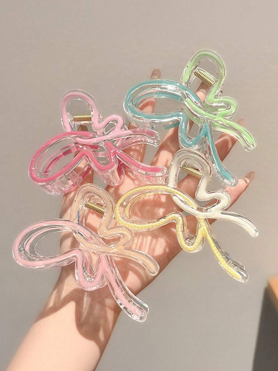 4件套女士渐变多巴胺色蝴蝶发夹，时尚发饰，百搭优雅简约，渐变发夹适合日常、休闲、派对、海滩、度假、发型设计、洗发、化妆、服装配饰，秋冬春夏皆宜，夏季海滩发夹 - 彩色 - 查看 1