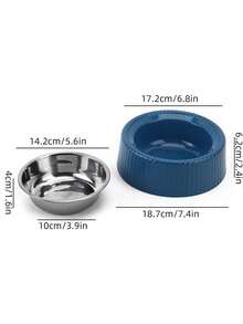 1pc Stainless Steel Vertical Stripe Pet Bowl, Dog Cat Food Water Bowl, Pet Supplies - 400ml - View 2