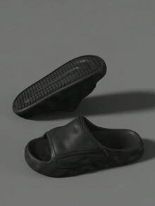 Unisex Thick-Sole Slippers, Solid Color Minimalist EVA One-Piece Soft Bottom Comfortable Bathroom Shower Slippers, Outdoor Casual Beach Sandals - Black - View 4