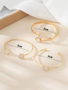 Bộ 3 vòng tay kim loại sang trọng kiểu retro hình cỏ bốn lá trắng, món quà kỷ niệm cao cấp đa năng dành cho người đi làm. - trắng - Xem 3