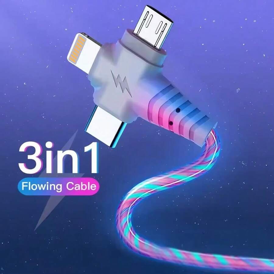 1条快充三合一LED流光数据线，兼容 17 Pro Max/17 Pro/17/Air/17/16/15/14/13/12/11、S25/S24/S23/S22/S21/S20 Ultra Plus等系列 - 彩色 - 查看 1
