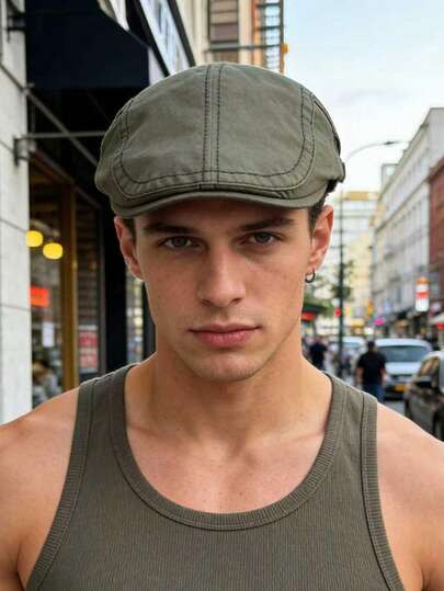 1pc Solid Color Men's Beret Hat, Windproof, UV Protection, 3D Design, Fashion Versatile, Elegant Style, Soft & Comfortable, Breathable, Multi-Functional, Flattering, Suitable For Beach, Outdoor, Hiking, Cycling, Travel, Outing, Street, Date, Hiking And Various Occasions