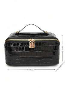 High-End Women's Portable Makeup Bag, Large Capacity Travel Toiletry Cosmetic Organizer - Black - View 6