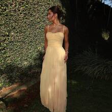 Vestido de fiesta de unicolor elegante hecho de tela de punto, adecuado para eventos formales, fiestas, eventos de regreso a la escuela, vacaciones en la playa y temporadas de primavera/verano - Amarillo - Ver 2