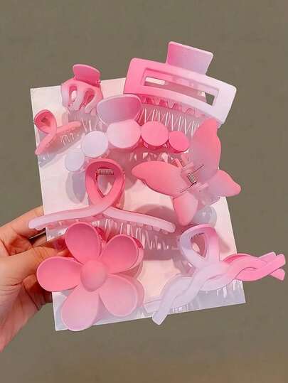 Set de 8 piezas de pasadores de pelo de color rosa degradado, que incluye diseños de flor, mariposa y geometría minimalista, dulces y llamativos, esenciales para peinados diarios de niñas/mujeres, adecuados para todo tipo de accesorios de pelo como pasadores, pinzas y ganchos, ideales para vacaciones y salidas, clips elegantes para looks de verano