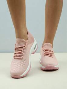 女士白色粉色套脚运动休闲气垫缓震跑鞋、休闲鞋、舞蹈鞋、护士鞋、摇滚鞋、厚底鞋 - ylf1862粉紅色 - 查看 4