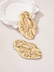 1 Pair Geometric Asymmetrical Fashionable Versatile Gold Tone Earrings For Women - Gold - View 3