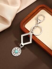 Nuevo accesorio de bolso y llavero de coche, material de metal con incrustación de turquesa creativa, aleación de zinc con impresión térmica, adecuado para todas las estaciones - Plateado - Ver 3
