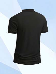 男士休闲商务 Polo 衫，简约通勤上衣 - 黑色 - 查看 3