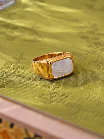 1 pieza Anillo de acero inoxidable color dorado, material para la piel, elemento clásico eterno, estilo minimalista de alta calidad para uso diario