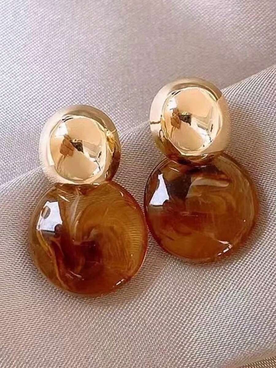 2026 New Arrival Maillard Tie Dye Round Disc Earrings, Luxury High-End Elegant Earrings For Women, Autumn/Winter - Brown - View 1