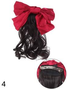 1个女孩红色蝴蝶结卷发马尾发夹（弹簧夹款式），可爱公主风发饰。 - 彩色 - 查看 16
