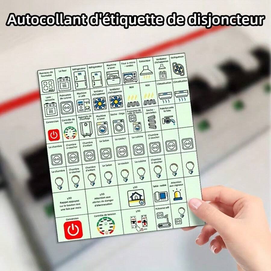 57 piezas/Set Etiquetas adhesivas de índice de disyuntor, Etiquetas adhesivas de recordatorio de identificación del panel eléctrico, Etiquetas adhesivas de etiquetado convenientes, Etiquetas de texto en francés - verde menta - Ver 1