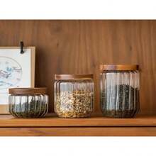 1pc Glass Food Storage Jar, Round Canister For Tea Leaves, Snacks, Coffee Beans, Multi-Purpose, Reusable, Freezer , Flip-Top Airtight Seal, No Electricity Required - High Borosilicate Glass Container - View 1