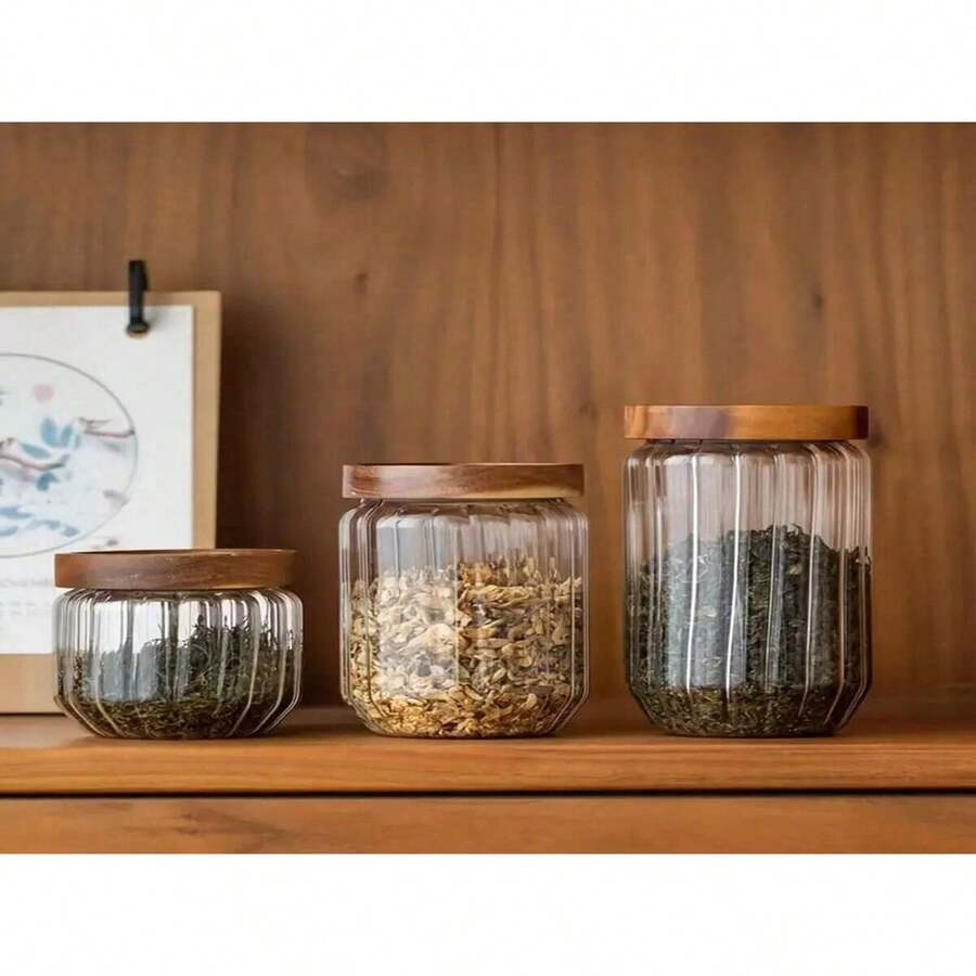1pc Glass Food Storage Jar, Round Canister For Tea Leaves, Snacks, Coffee Beans, Multi-Purpose, Reusable, Freezer , Flip-Top Airtight Seal, No Electricity Required - High Borosilicate Glass Container - View 1