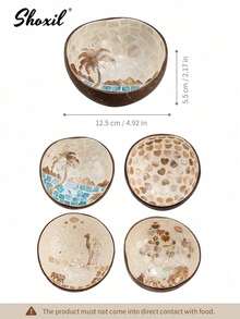 shoxil 1pc Coconut Shell Bowl, Round, Vintage Painted Style, Suitable For Holding Snacks And Fruits, Applicable For Kitchen, Yard, Party, Outdoor Picnic, Holiday Dining Table Decor, Handmade Gift - Shell Coconut Bowl - View 8